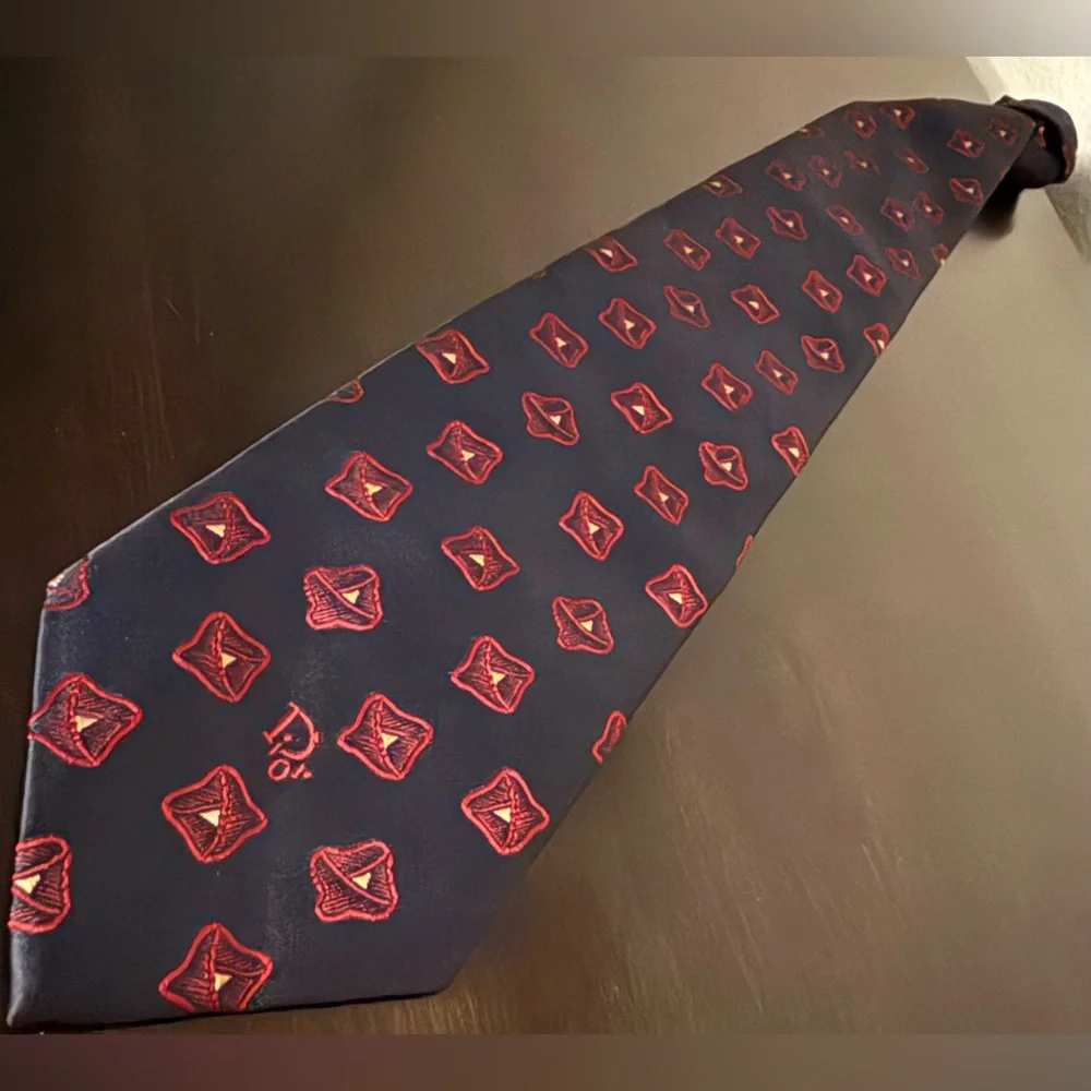 Christian Dior Monsieur Silk Tie | Navy Blue Red Geometric Pattern Designer